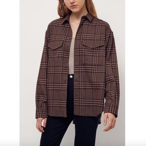 NEW TOTEME Oversized Brown Check Pattern Novella Shirt